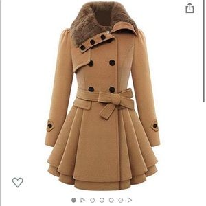 Zeagoo Faux Fur Double-Breasted Wool Winter Coat